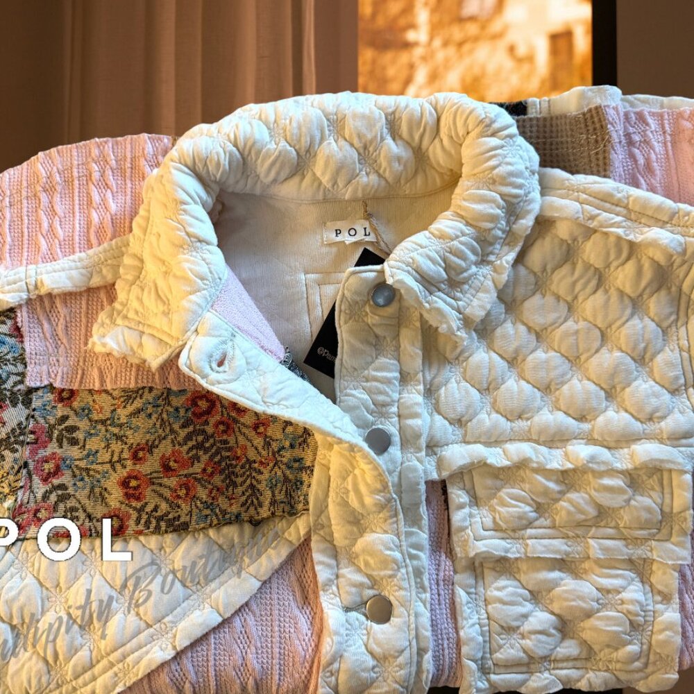 POL Coastal Bohemian Luxurious Quilted Jacquard Collared Button Up Comfy Jacket - Picture 12 of 15